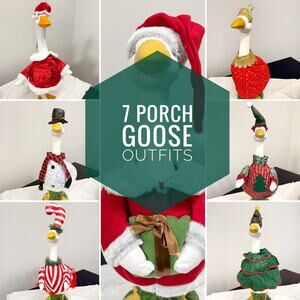 Porch Goose Christmas Outfits Bundle - 7 Santa Candy Cane Snowman Tree